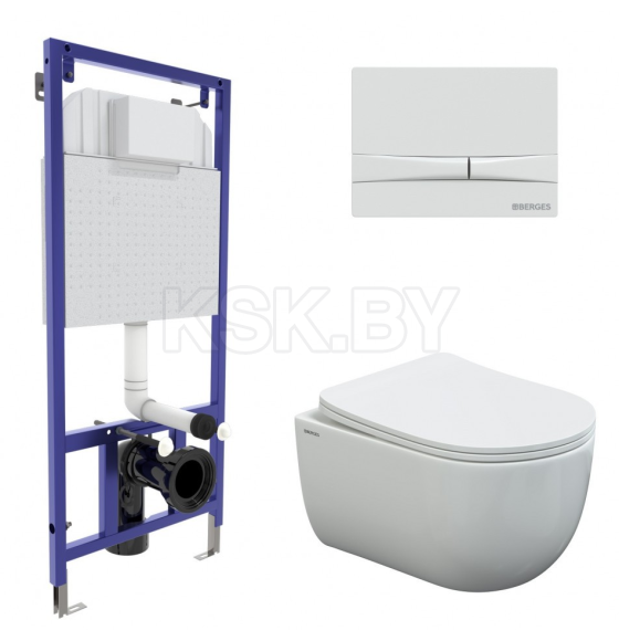 Комплект Berges: инсталляция Visam Slim 525 кнопка F1 белая, унитаз VENTAS, сиденье дюропласт (EX-043310) 
