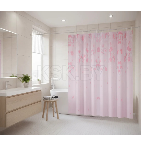 Шторка для ванны Fashun розовая с цветочным орнаментом полиэтилен 180х180 см A8818 (A8818) 