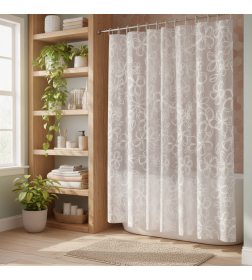 Шторка для ванны Fashun серо-белый цветочный орнамент полиэтилен 180х180 см A8812 