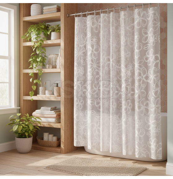 Шторка для ванны Fashun серо-белый цветочный орнамент полиэтилен 180х180 см A8812  (A8812) 