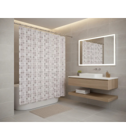 Шторка для ванны Fashun коричнево-бежевая плитка полиэтилен 180х180 см A8816