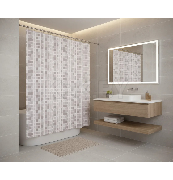 Шторка для ванны Fashun коричнево-бежевая плитка полиэтилен 180х180 см A8816 (A8816) 