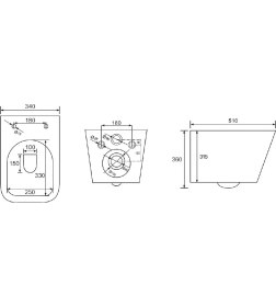 Комплект BERGES AT-043336: инсталляция АТОМ 410 кнопка чёрная Soft Touch, унитаз FLOE S Rimless 51 см, сидение Floe S Slim SO