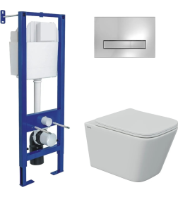 Комплект BERGES AT-043337: инсталляция АТОМ 410 кнопка Atom Line хром глянец, унитаз FLOE S Rimless 51 см, сидение Floe S Slim SO