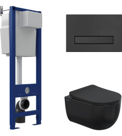 Комплект BERGES AT-043343: инсталляция ATOM 410 кнопка Atom Line черная, унитаз VENTAS Black Rimless 49 см, сиденье Ventas Black
