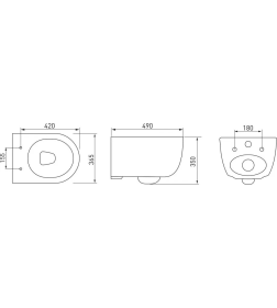 Комплект BERGES AT-043343: инсталляция ATOM 410 кнопка Atom Line черная, унитаз VENTAS Black Rimless 49 см, сиденье Ventas Black