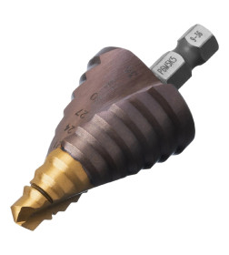 Сверло ступенчатое 9-12-15-18-21-24-27-30-33-36 мм Р6М5К5 6-гр. хвостовик Denzel