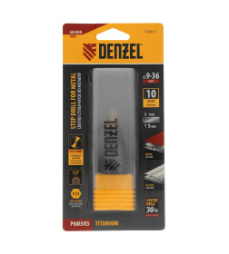 Сверло ступенчатое 9-12-15-18-21-24-27-30-33-36 мм Р6М5К5 6-гр. хвостовик Denzel