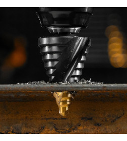 Сверло ступенчатое 9-12-15-18-21-24-27-30-33-36 мм Р6М5 6-гр. хвостовик Denzel