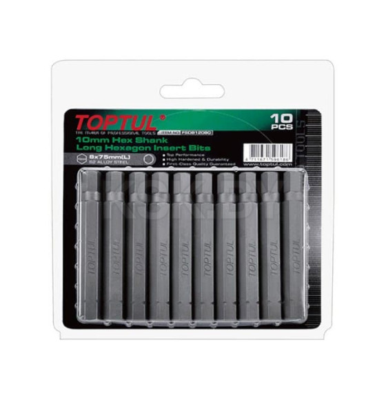 Насадка шестигранник 8мм удлиненн. 75mm 10шт блистер TOPTUL (FSDB1208G) 