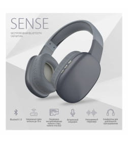 Гарнитура QUMO Sense ВТ 0080 (grey), MicroSD, AUX, накладная, Bluetooth 5.0, 360 мА-ч, до 10 часов работы, пластик+экокожа.