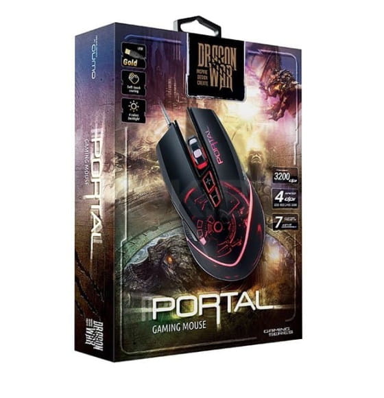 Мышь проводная Qumo  Portal M39, проводная, оптическая, 7 кноп., подсв. 4 цв., 1200/1600/2400/3200  dpi, программируемая (Q23461) 