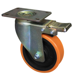 Поворотная колесная опора, большегрузная, полиуретан, обод-чугун с торм. Ronel RN01 CPU 100F