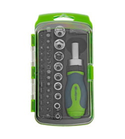 Отвертка реверсивная + биты 41 пред. PH+PZ+SL+H+T CrV 2к рукоятка Сибртех