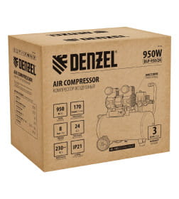 Компрессор безмасл. малошумный DLP-950/24 950Вт24 л 2850 об/мин 170 л/мин Denzel