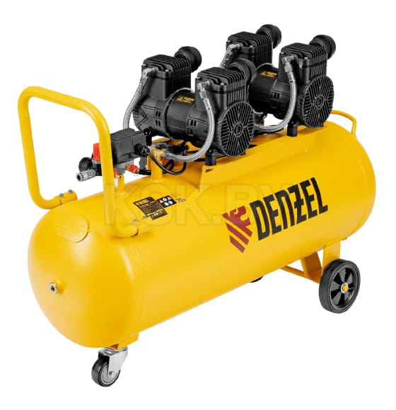 Компрессор безмасл. малошумный DLP-3000/100 3 кВт 2х15 кВт100 л 2850 об/мин500 л/мин Denzel (58145) 