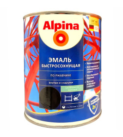 Грунт-эмаль алкидная Alpina Эмаль быстросохнущая по ржавчине шелковисто-матовая,  RAL 9005, 750 мл/0,9 кг