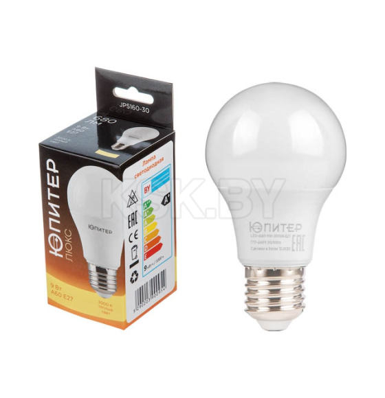 Лампа светодиод. E27 9W 220в. 3000K A60 ЮПИТЕР ЛЮКС (JP5160-30) 