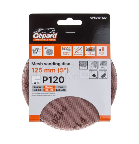 Шлифлист 125мм круг Р120 сетка, самосцепл. 5шт. GEPARD  (GP5019-120) 