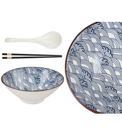 Миска керамическая с ложкой и палочками для еды, серия RAMEN, wave, PERFECTO LINEA