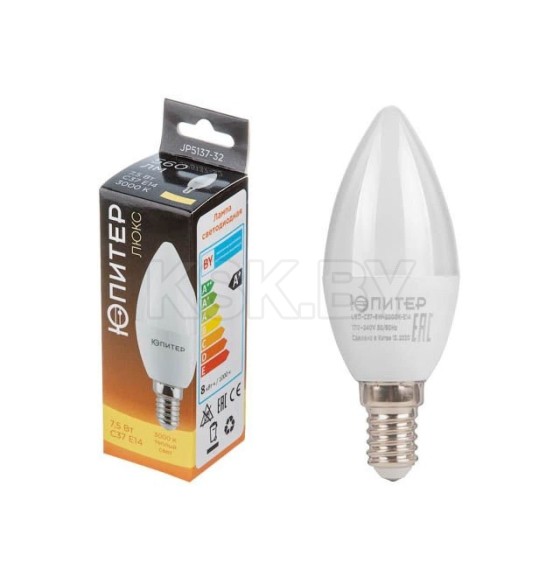 Лампа светодиод. свеча E14 7,5W 220в. 3000K C37 ЮПИТЕР ЛЮКС (JP5137-32) 