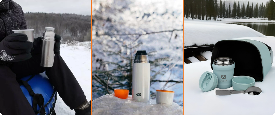 Сравнительное фото трёх термосов разного объёма и типа
